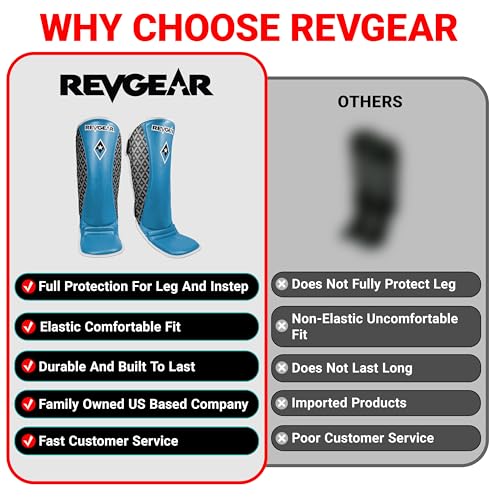 Revgear Superlite Light Weight Leather Shin Guards | for Martial Arts/MMA - color: Blue, size: X-Large