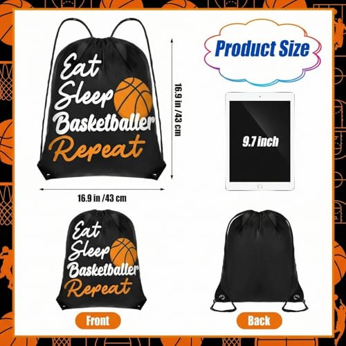 Reallnaive Party Favors Gifts, 24 oz Water Bottles Reusable Sport Squeeze Drinking Cup, Eat Sleep Drawstring Bag Cinch Sack Sport Pack for School Team Gift Event Accessories - style: Basketball