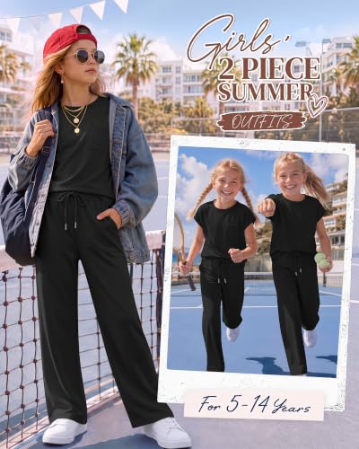 Girls 2 Piece Outfits Sets - color: Black, size: 5-6 Years