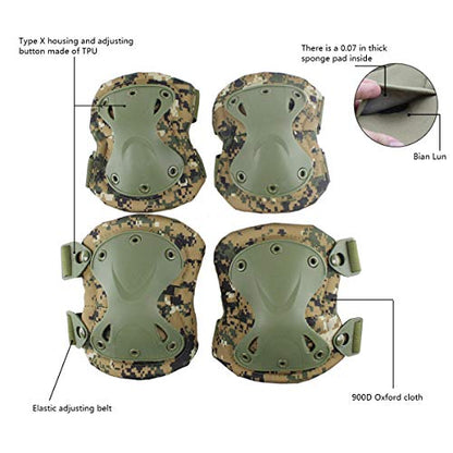 Combat Knee & Elbow Protective Pads Set for Outdoor CS Paintball Game Cycling Safety Skateboarding Gear Skates Knee Protection Guard Pads - color: DW