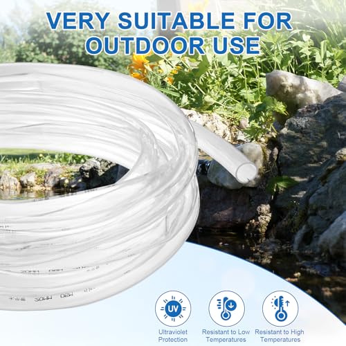 M METERXITY Vinyl Tubing 3/4" ID x 1" OD 50ft Flexible Plastic Tube with 2 Hose Ties, Lightweight Hybrid PVC Hose for Water Gardening/Airline/Aquarium Tubing [Clear] - size: 3/4" ID x 50ft