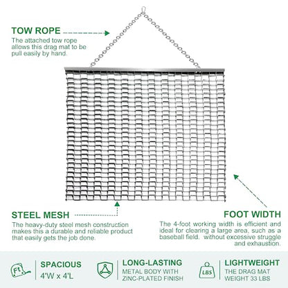 Rengue ATV/UTV 4 x 4 Feet Baseball Field Drag, Lawn Leveling Steel Mesh Heavy Duty Surface Leveling Mat for Manual or Vehicle Driveway Farm Garden Football Field
