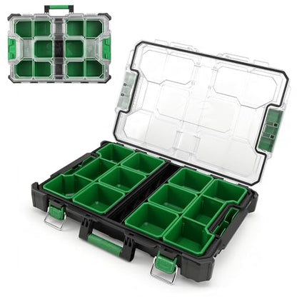 SK 20.5-Inch Small Part Organizer, Portable Tool Box Organizer, IP65 | Stackable Tool Box, 15 Compartments and Removable Dividers, Waterproof & Impact-Resistant, for Small Tools and Accessories - size: 20.5-Inch Small Part Organizer