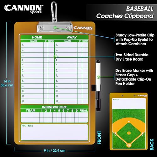 Cannon Sports Dry Erase Coaches Board with Marker - Double-Sided Dry Erase Coaching Board for Baseball, Basketball, Football, Soccer, and Hockey - Perfect for Practices and Games (Baseball) - style: Baseball