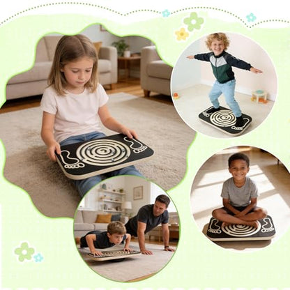 Balance Board Maze for Kids, 17.5-Inch Wobble Board Rocking Seesaw Sensory Training with 6 Balls, Non-Slip Pedals Indoor Outdoor for Boys Girls