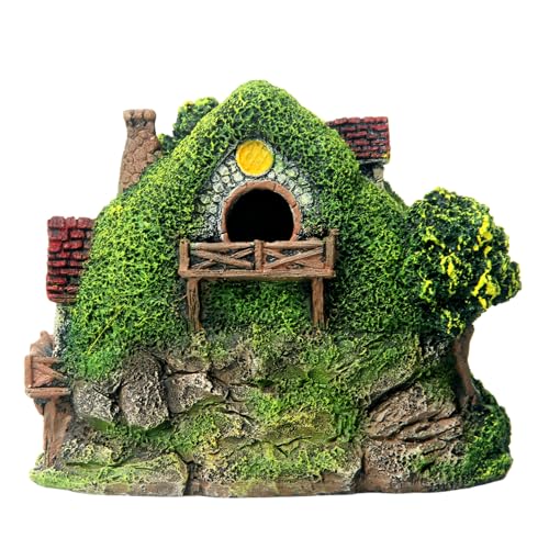 RVQIGYP[Magic Underwater Cabin Fish Tank Landscaping Hobbit House Decoration | Handmade Resin Material Waterproof and Anti-Fading | Fairy Tale Style Aquarium Landscaping Give Away Water Plants