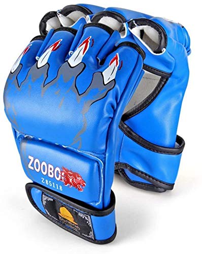 ZooBoo MMA Gloves, Half-Finger Boxing Fight Gloves MMA Mitts with Adjustable Wrist Band UFC Gloves for Sanda Sparring Punching Bag Training (One Size Fits Most) - color: HS-Blue