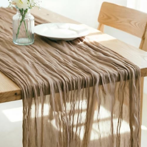 LINXTAR Nude Cheesecloth Table Runner 120 Inches 10Ft Gauze Summer Boho Table Runner for Wedding Tea Party Baby Shower Bridal Birthday Home Decoration - color: Nude, size: 10ft