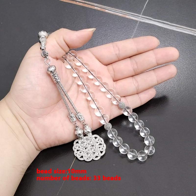ALBASHAN Tasbih white crystal stone prayer beads Muslim Eid ramadan gift misbaha bracelet Islamic accessories Rosary - size: 8mm x 33beads
