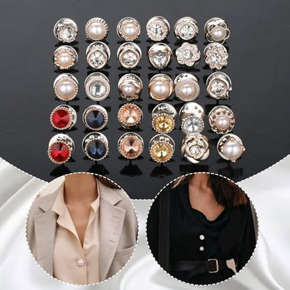 30Pcs Pearl Brooch Buttons Reusable Cover Up Button Pin No Sew Invisible Buttons Dress Supplies Decoration Replacement Safety Button Modesty Pin for Women Clothing Shirt Sweater Coat Shawl