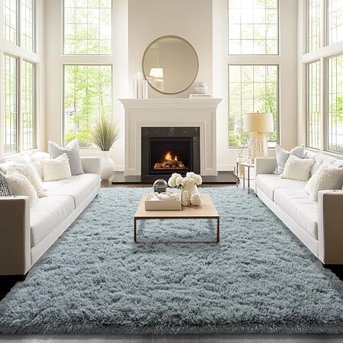 9x12 Grey Fluffy Shaggy Area Rug, Soft Plush Large Carpet for Living Room - color: Grey, size: 9' x 12' (Rectangular)