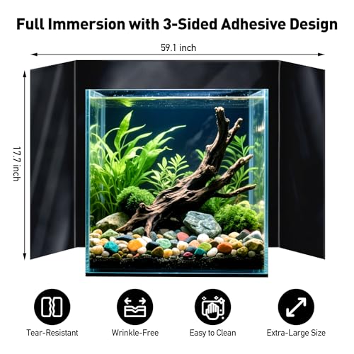 Black Aquarium Background, Static Cling Vinyl, 15.7 x 59.1 in | Reusable fish tank wallpaper with strong hold, clean removal and easy repositioning for a solid black aquarium backdrop. - size: 15.7×59.1 in