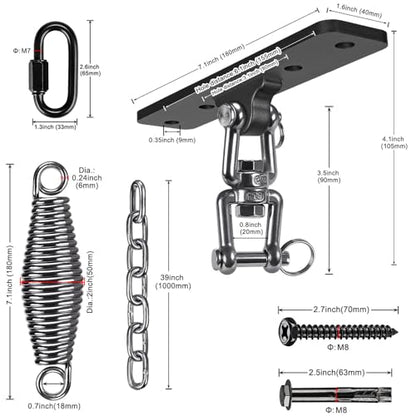 Dolibest Hammock Chair Hanging Kit, Heavy Duty Swing Hanger and 3.28ft Chain with Spring (6MM), Wall Ceiling Hooks for Yoga Indoor Playground Hanging Chair Hammock Chair4 Screws, 4 Expansion Screws - color: Swing Hanger With 39'' Chain+spring-1