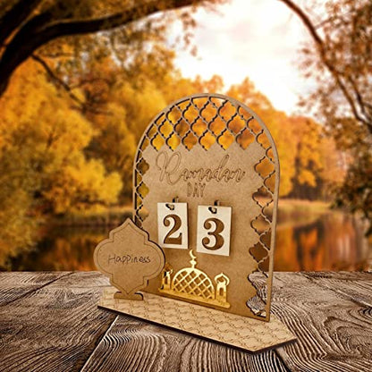 Naysku 2023 R-amadan, M-ubarak Countdown Calendar Decorations, Wooden R-amadan Calendar, Eid M-ubarak Ornament, Hollow Out R-amadan Calendar I-slam M-uslim Accessories for Home Decor