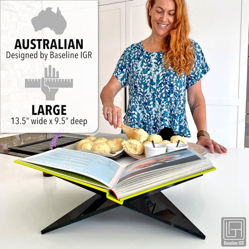 Large Black Acrylic Book Stand, 12.5" x 9.5" x 5.5”, Acrylic Book Holder, Open Bookstand for Display and Reading Cookbooks, Art Books, Bibles, Magazines - Home and Office - color: Black, size: Large