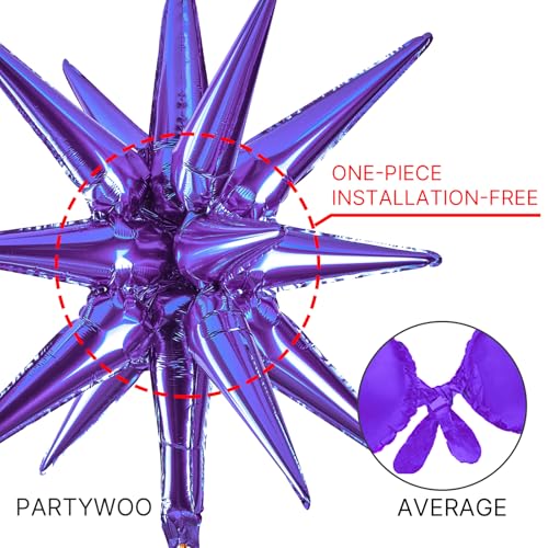 PartyWoo Purple Star Spike Balloons 6pcs Explosion Foil Mylar Balloons - color: Purple, size: 6 PCS - 27&22 Inch