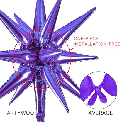 PartyWoo Purple Star Spike Balloons 6pcs Explosion Foil Mylar Balloons - color: Purple, size: 6 PCS - 27&22 Inch