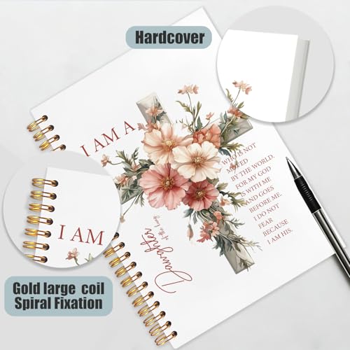 Floral Cross Christian Spiral Notebook Journal 5.5x8.3in, I Am a Daughter of the King Bible Scripture Hardcover Journal Notebook for Church Study Work Office - color: I Am a Daughter of the King