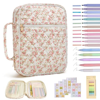 Bible Cover Case for Women Large Bible Cover with Durable Handle Quilted Bible Carrying Case for Girls Bible Study Supplies Accessories (Siamese Rose, Siamese Rose) - color: Siamese Rose