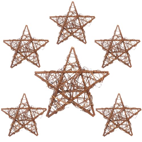 6 Pcs 12 Inch Star Shaped Natural Grapevine Wreath Set, Hand-Woven Star Vine Branch Wreaths for DIY Crafts, Christmas Decorations, Home & Event Styling - size: 6 Pcs 12 Inch