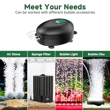 AQQA Aquarium Air Pump Whisper Oxygen Aerator Powerful Fish Tank Air Pump Dual Outlets Adjustable Airflow Bubblers with Air Stone Tubes Check Valves (8W for Up to 160Gal Tank) - size: 8W for Up to 160Gal Tank