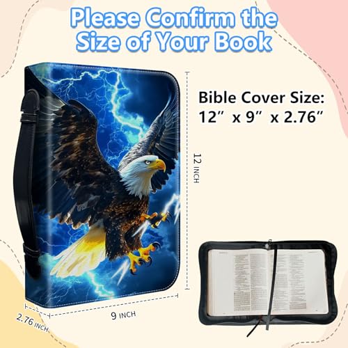 Bible Cover Case for Women, PU Leather Large Bible Cases with Zipper Fits Books Up to 12" x 9" x 2.76”, Bible Carrying Bag for Men, Flying Eagle - color: Flying Eagle