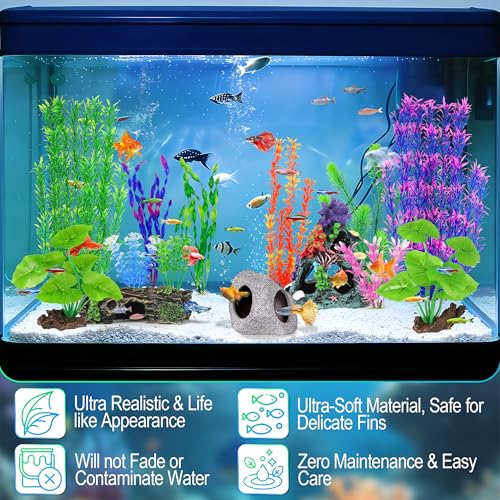 MyLifeUNIT Fish Tank Decor, Silk Aquarium Plants and Hollow Tree Trunk Decor for Betta, Goldfish, Turtle, Reptile Decoration