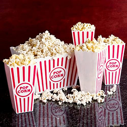 Novelty Place Plastic Red & White Striped Classic Popcorn Containers for Movie Night - 7.8" Tall x 3.8" Top x 2.3" Bottom, 41oz (4 Pack)
