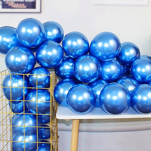 12 Inch 100 Pcs Latex Metallic Chrome Balloons Helium Shiny Thicken Balloons Party Decoration (Blue) - color: Blue