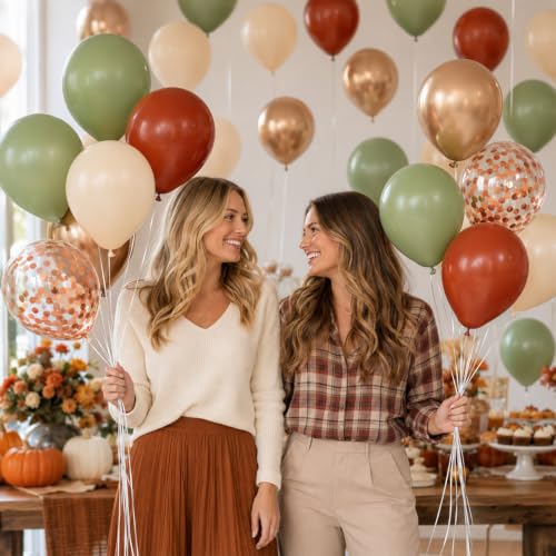 Paready Fall Balloons, 60 Pcs Sage Green Brown for Thanksgiving Party - color: Green Brown