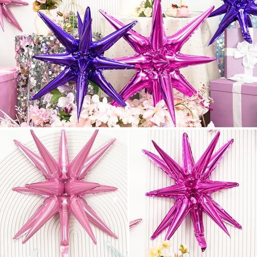 9Pcs Pink Purple Star Balloons, Explosion Spike Foil Balloons Party Decor - color: Dark Purple + Light Pink + Hot Pink