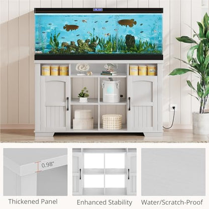 55-75 Gallon Fish Tank Stand, Heavy Duty Aquarium Stand with Power Outlet, 1000LBS Wood Fish Tank Cabinet with Storage Suitable for Turtle Tank, Reptile Terrarium, for Home Office - color: White