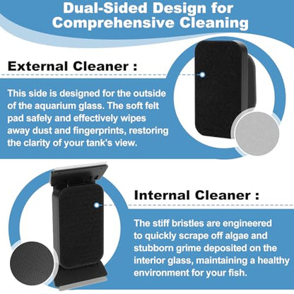 fishkeeper Dual-Blades Magnetic Aquarium Glass Cleaner with 4 Algae Scraper | 2-In-1 Floating Scrubber, Double Side Magnetic Fish Tank Cleaner for 0.6-0.8 Inch Thick Glass & Acrylic Aquarium Tanks (XL) - size: XL for Glass Thickness:0.8"