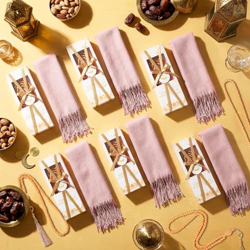 6 Sets Eid Ramadan Gifts for Women Muslim Tasbih Prayer Beads Pink Islamic Hijabs Scarf Shawl Mubarak Greeting Card with Box Eid Al-fitr Gift for Hajj Muslim Celebration Wedding Party