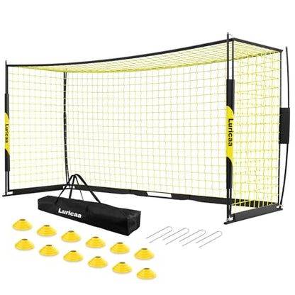 Soccer Goal 12×6 ft /16×7 ft Portable Soccer Goals Net for Backyard | Quick Setup Training Equipment, with Carry Bag, 4 Ground Nails, 12 Training Cones - color: 12×6FT Black Yellow