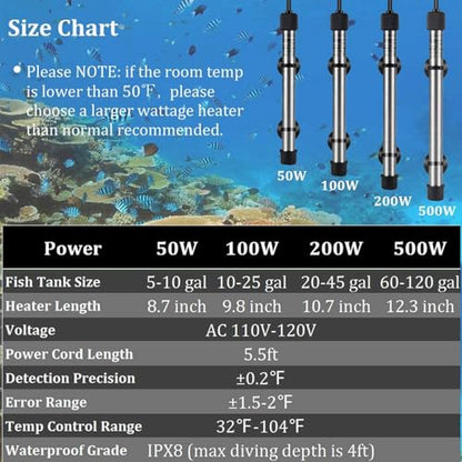 hygger 802 Aquarium Titanium Heater Rod Fish Tank Heating Element Replacement Heater Tube (Controller Excluded) 100W - size: 100W