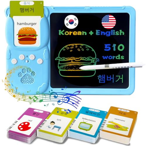 Talking Flash Cards with Writing Tablet - Korean English, Blue - color: Korean, size: Blue