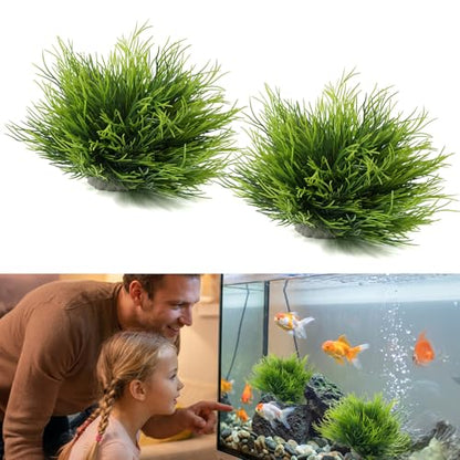 2Pcs Aquarium Décor Plastic Plants for Fish Tank, Green Natural Plastic Aquarium Plants, 3.5inch Fake Grass Ornament Plastic Artificial Plant Goldfish Waterscape Fish Hides Mini Grass Set