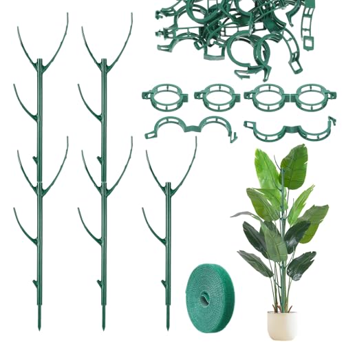 5 Pack Stackable Plant Support Stakes Monstera Plants Support | Vine Plant Sticks Stakes, with Plant Clips Tie, Pothos Climber Support, for Indoor Outdoor Vine Orchid Moss Pole Replacement
