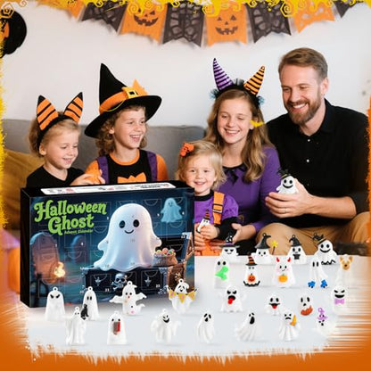 Halloween Advent Calendar 2026,24 Day Halloween Ghost Countdown Calendar with 24 Collectible Gifts for Kids Boys Girls Toddlers Boo Basket Stuffers Party Favors - color: White Ghost