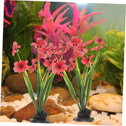 LALAFINA 2Pcs Decorative Fake Aquarium Plants with Stable Base Realistic Fish Tank Ornament Red for Desktop Aquarium Supply and Fish Hides