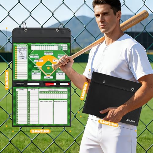 AOLEBA Baseball Lineup Board for Dugout,Dry Erase Magnetic Metal Baseball Clipboard for Coaches - style: Folded - Green