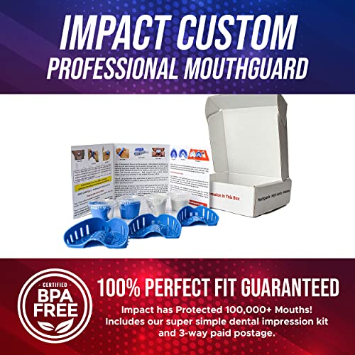 Impact Mouthguard Boxing, MMA, Muay Thai Sports Mouthguards for Youth Adults, Professional Custom-Fit, Red/White/Blue - color: Silver on Black