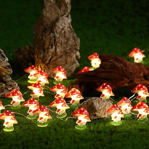 Mushroom Decor Cottage Core Decor 10FT 30LEDs Mushroom String Lights Battery Operated for Kids Gifts Bedroom Dorm Party Wedding Outdoor Patio Whimsical Decoration - color: Mushroom