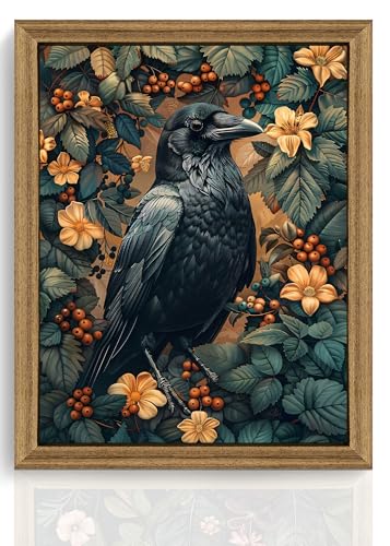 ICHZUMW Framed William Morris Raven Dark Academia Canvas Wall Art 8x10 In - color: Dark Raven, size: 10"L x 8"W