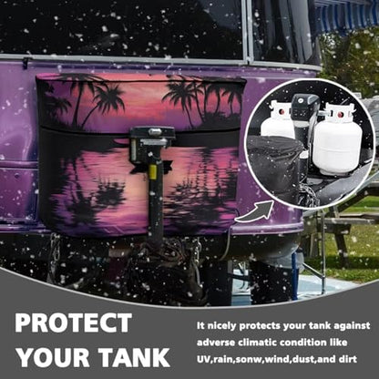 Boat Palm RV/Trailer/Camper Waterproof Cover Travel Trailer Propane Tank Cover Replacement Covers Fit for Dual 20lb Tanks Easy to Stall - color: Boat Palm Pattern, size: S(20LB)