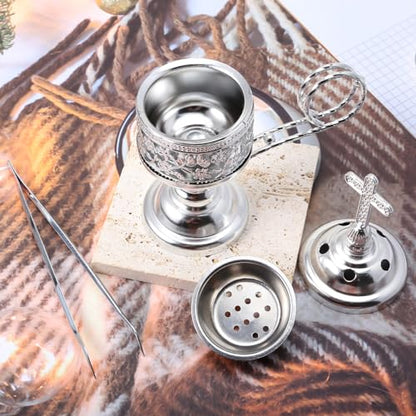 Yawlsow Incense Burner, Frankincense Charcoal Incense Stand, Bakhoor Incense Burner Holder, Ideal for Aromatherapy, Yoga and Spa, Home and Christian Church Censer, (Silver) - color: Silver