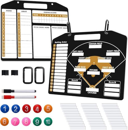 Magnetic Baseball Lineup Board, Anglecai Baseball Dry Erase Coaching Board | Baseball Coach Clipboard for Softball Dugout Board with 30 Lineup Card/ 10 Magnet/2 Marker/2 Hook - color: Black