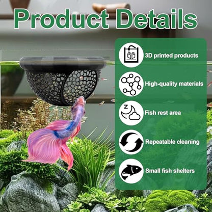 Uncle Yang 2 PCS Floating Betta Hammock & Shrimp Shelter with Feeding Ring | 3D Printed Aquarium Decor Betta Hide Safe Resting Spot for Betta Fish, Shrimp and Small Fish