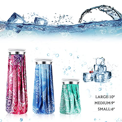 Nuanchu 3 Pieces Ice Bags for Injuries Reusable Ice Pack Hot Cold Water Bag 6, 9, 10 Inches Hot Cold Therapy and Pain Relief Pain Screw Top for Sports Knee Head Leg(Mandala Style) - style: Mandala Style